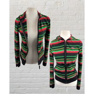 Vintage Y2K Le Tigre 100% Cotton Striped Full-Zip Hoodie Size S